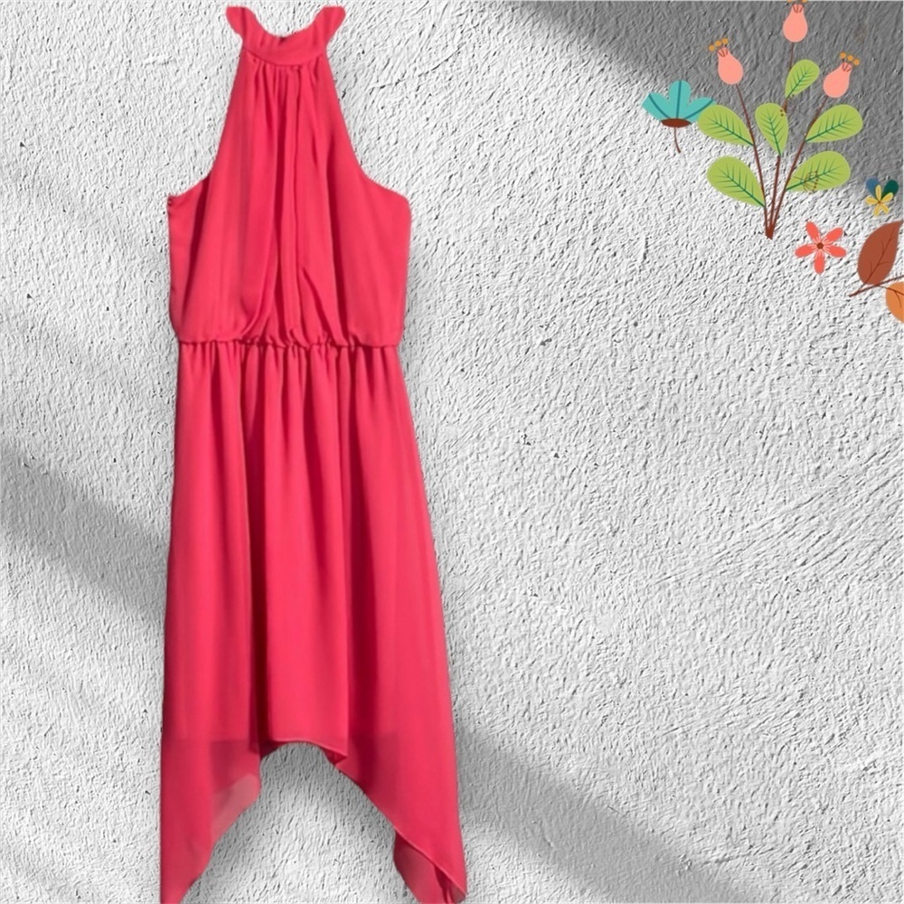 Charlotte Russe dress coral color size XS high neck/open shoulder elas waist